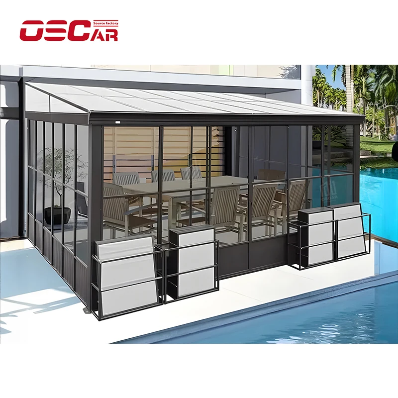 Aluminum Alloy Doors And Windows Movable Cottage Corner Aluminum Replica Pavilion Enclosed Terrace Mobile Garden Room Garden Sun