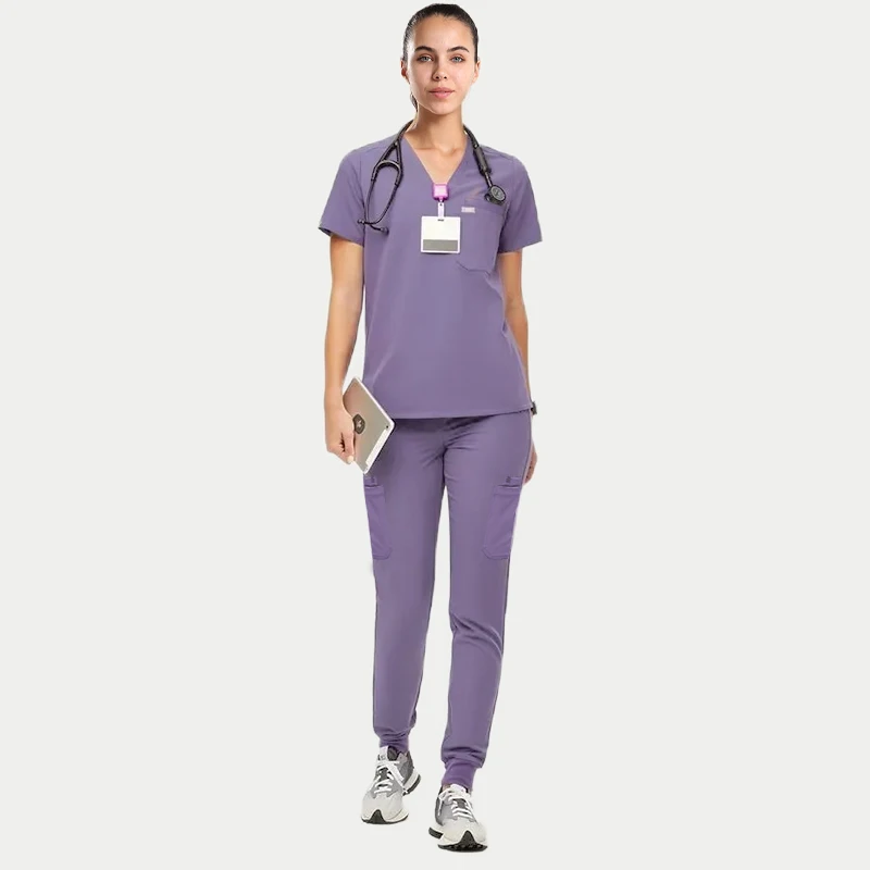 v neck olive green teal blue orange purple 4 way stretch private label male men unisex jogger uniforms hospital nurse scrubs set