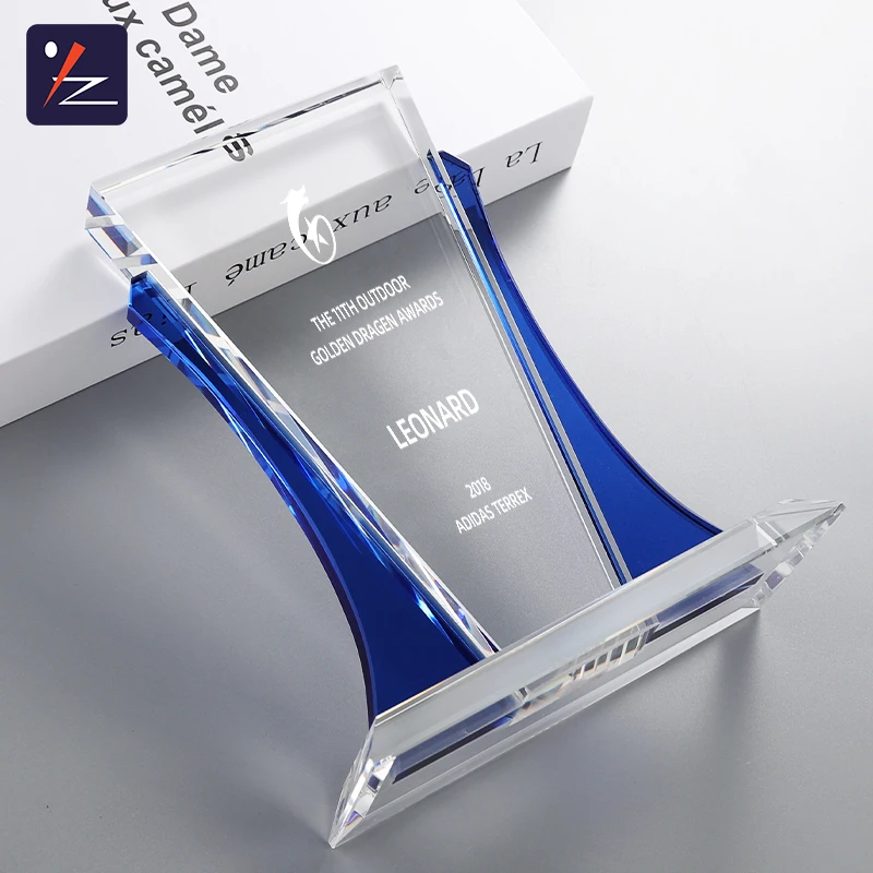 K 9 crystal Blue and white crystal award trophy  engraving plaque for souvenir gift