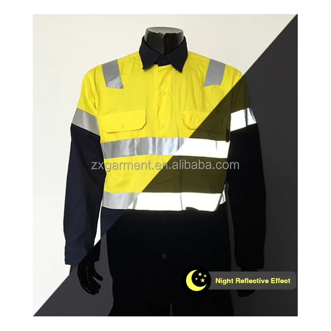 HIVIS 3 WAY COOL-BREEZE COTTON SHIRT WITH high reflective tape LONG SLEEVE safety shirt