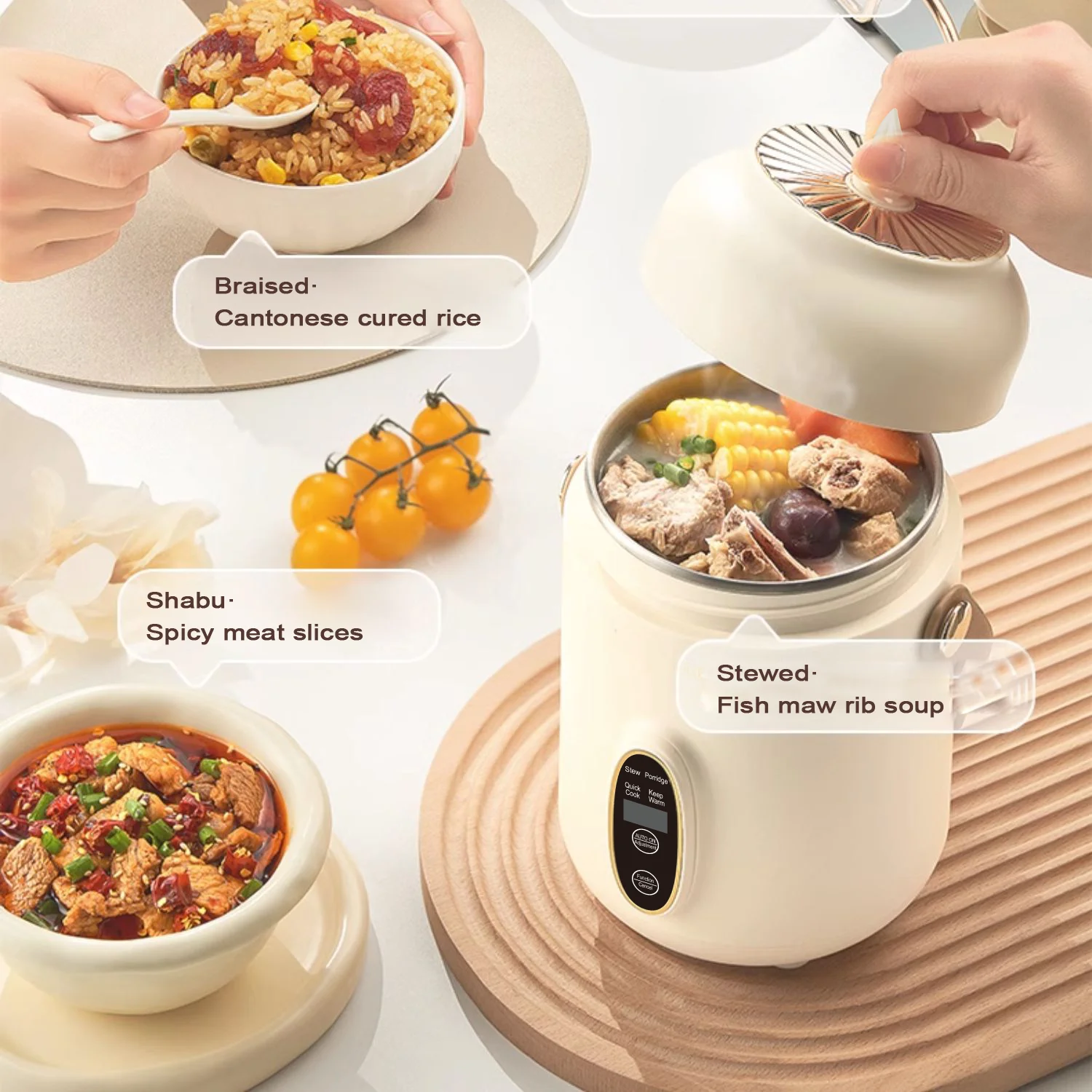 900ML Mini Portable Intelligent Small Electric Ceramic Stew Pot Rice Cookier Electric