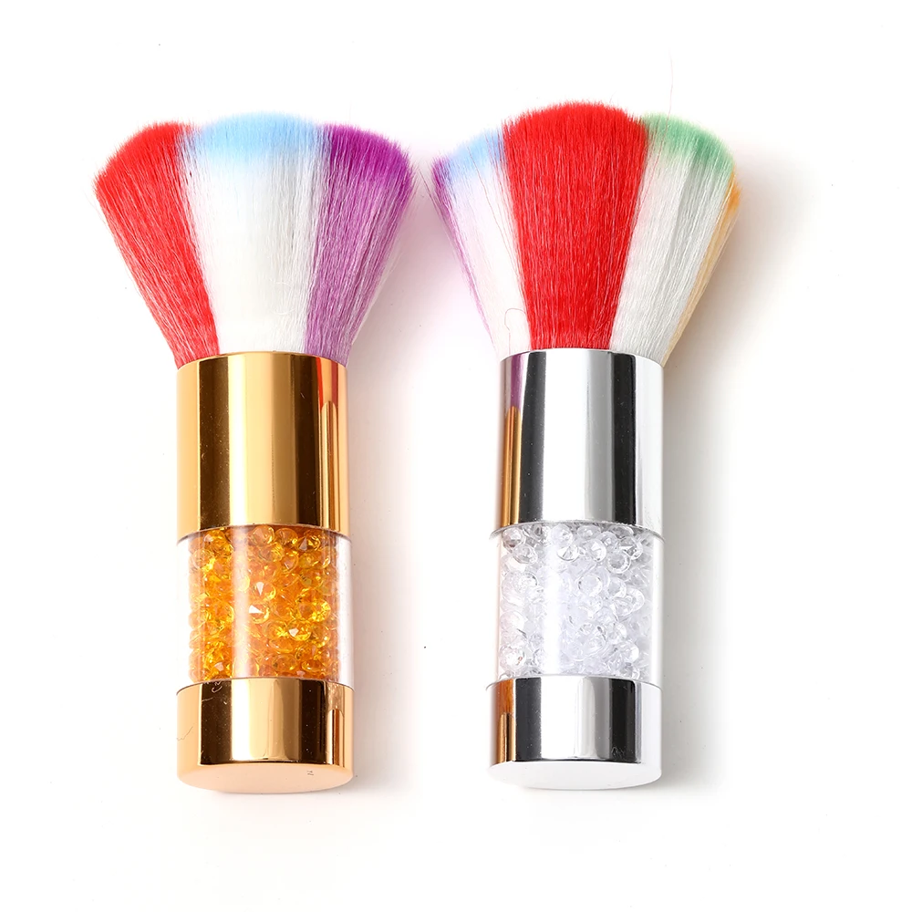 Manicure Colorful Acrylic Crystal Handle Soft Cleaning Dust Nylon Hair Powder Removal Brush For Nail Art Tools