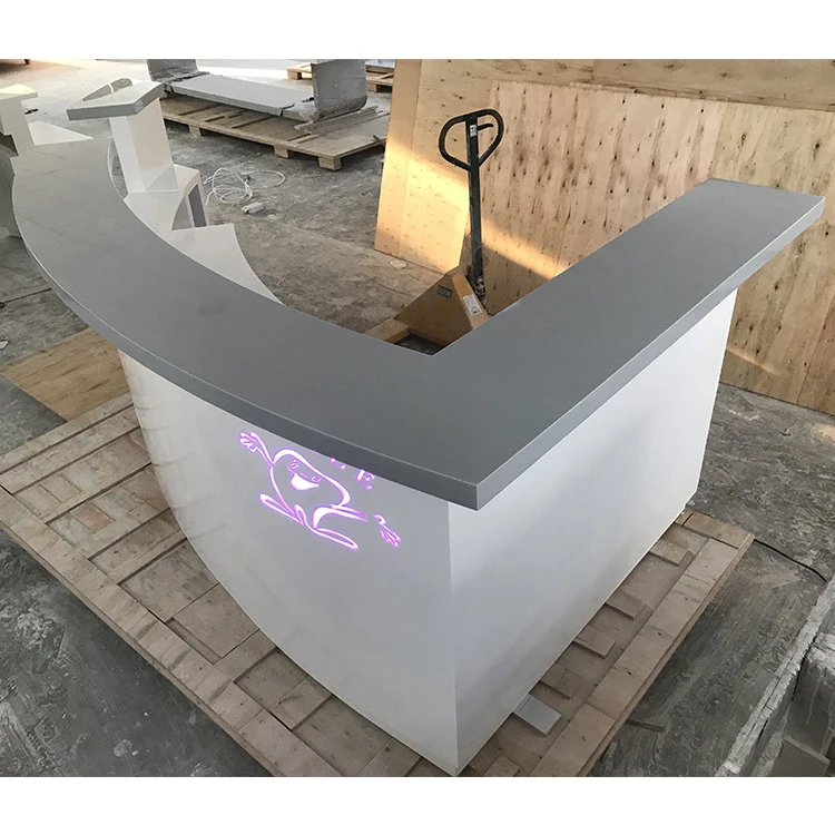Custom Made Logo Gloss White Marble Led Lighted Dental Clinic Reception Desk Information Counter Front Desk