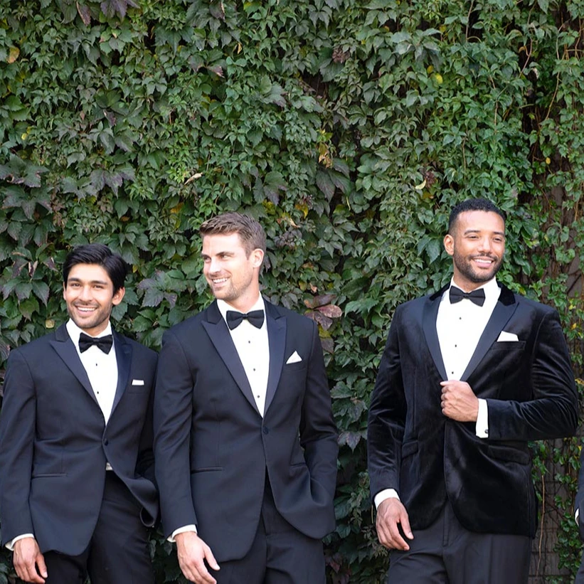 
Mens Fashion Lapel 3 Pieces Set White Black Wedding Groom Suits Quality Jacquard MTM suit 