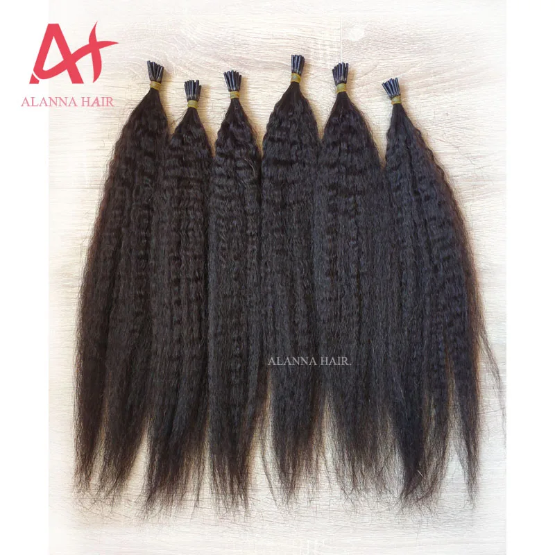 New Arrival 100% Kinky Straight I Tip Hair 12A Grade Hot Selling Human Virgin Mongolian Kinky Straight I Tip Hair Extensions