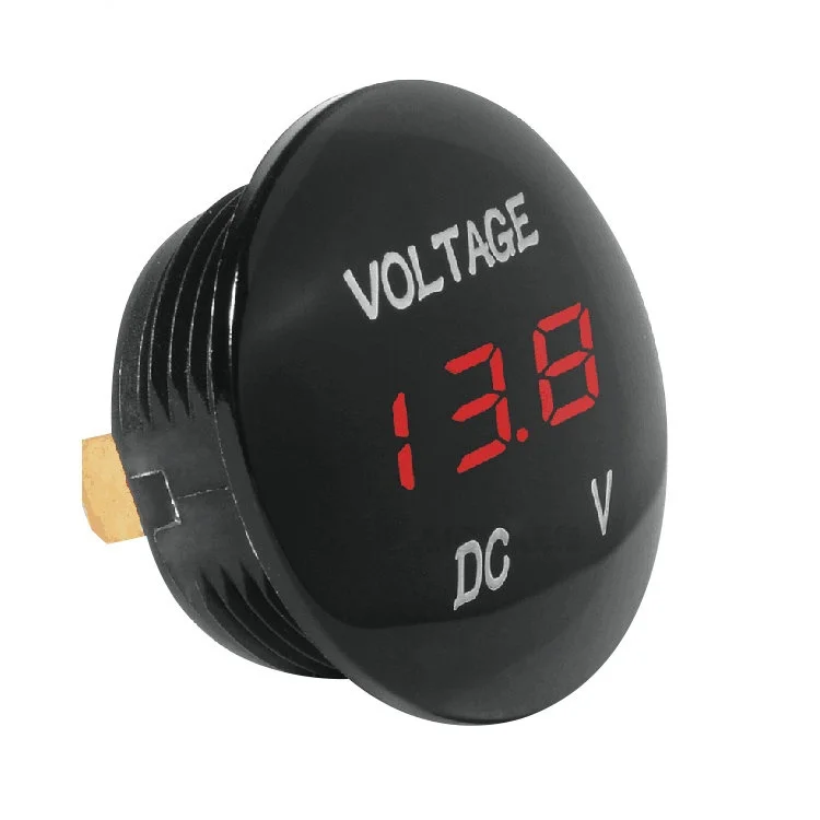 Black Housing ABS Voltage 12 V Red LED Light Illuminated 2 Pin Diameter Mini Size Easy To Install Digital Voltmeter