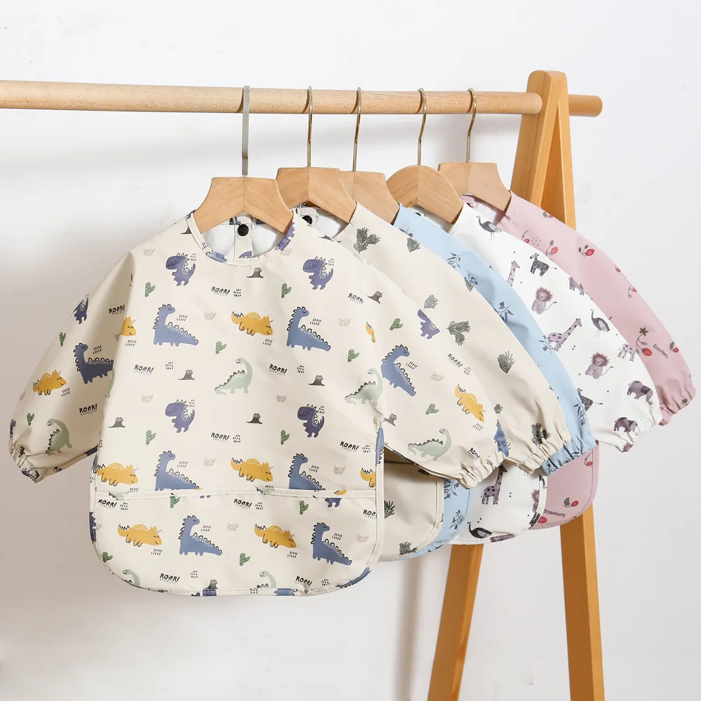 New Super Soft Waterproof Long Sleeve Baby Feeding Bibs Cloth Washable Baby Toddler Bibs