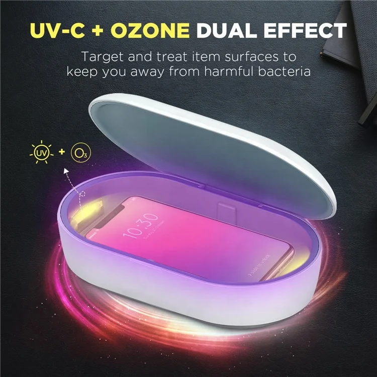 
Portable UVC Box Ozone Ultraviolet Disinfection UV Sterilizer with Wireless Charger LED UV Light Sanitizing Box UV Sterilization 