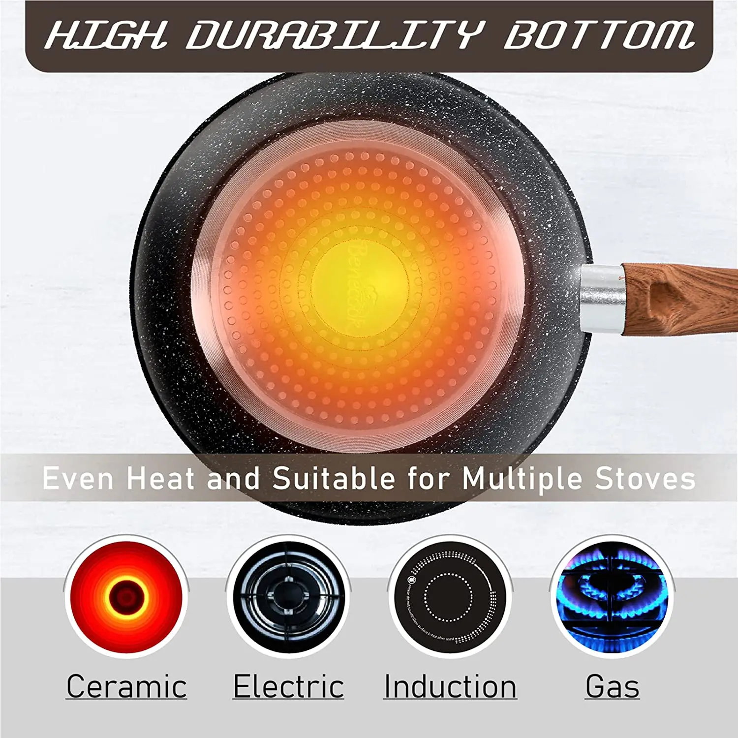 Kitchen Nonstick Cookware Sets Granite Coating Frying Pan Skillets Stock Pot, 12 Piece Induction Pan Sets