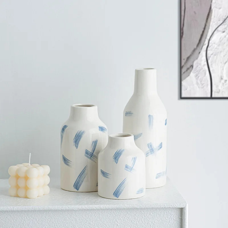 High-End Hydroponic Fresh Flowers Ceramic Vases Hand-Drawn Floral Arrangements Dried Home Desktop Decorative Sets