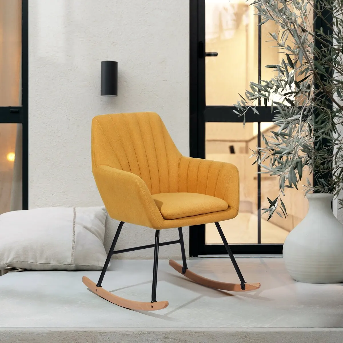 Partner  Mid-century Modern Fabric Wooden Accent Rocking Chair