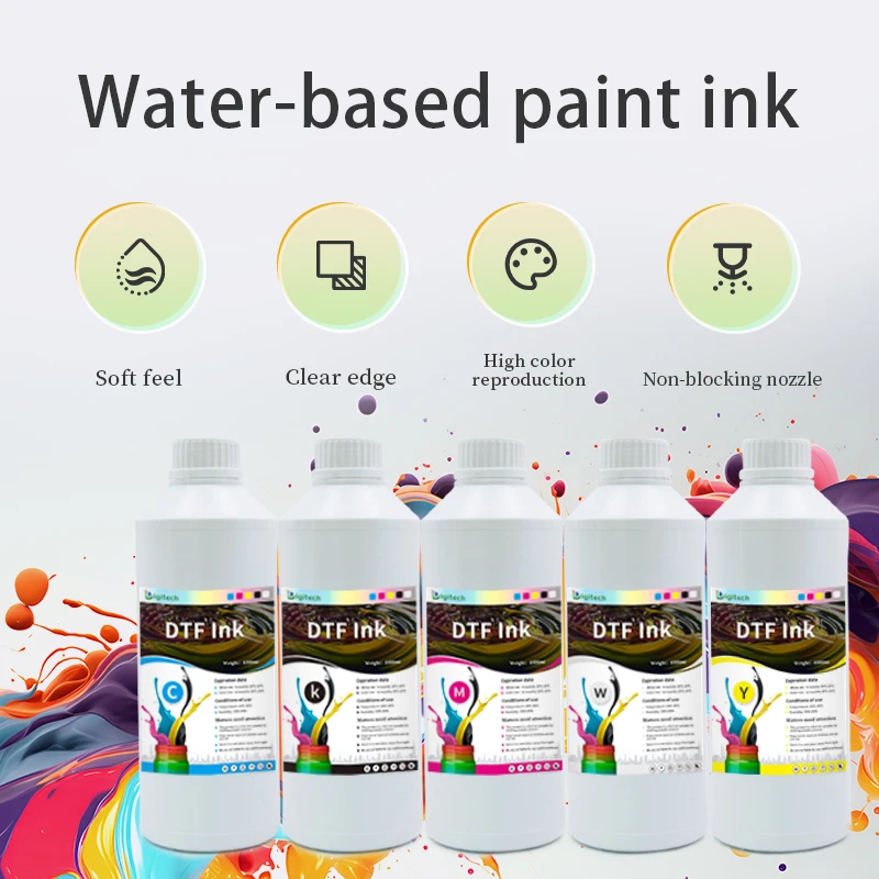 Digitech Hot Sale CMYKW DTF Printing Inks Five Color White Ink Pigment Ink For DTF Printer On Transfer Film