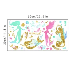 Custom 3D Golden Purple Mermaid Wall Decal Kids Room Bedroom Bathroom Decoration Wall Stickers