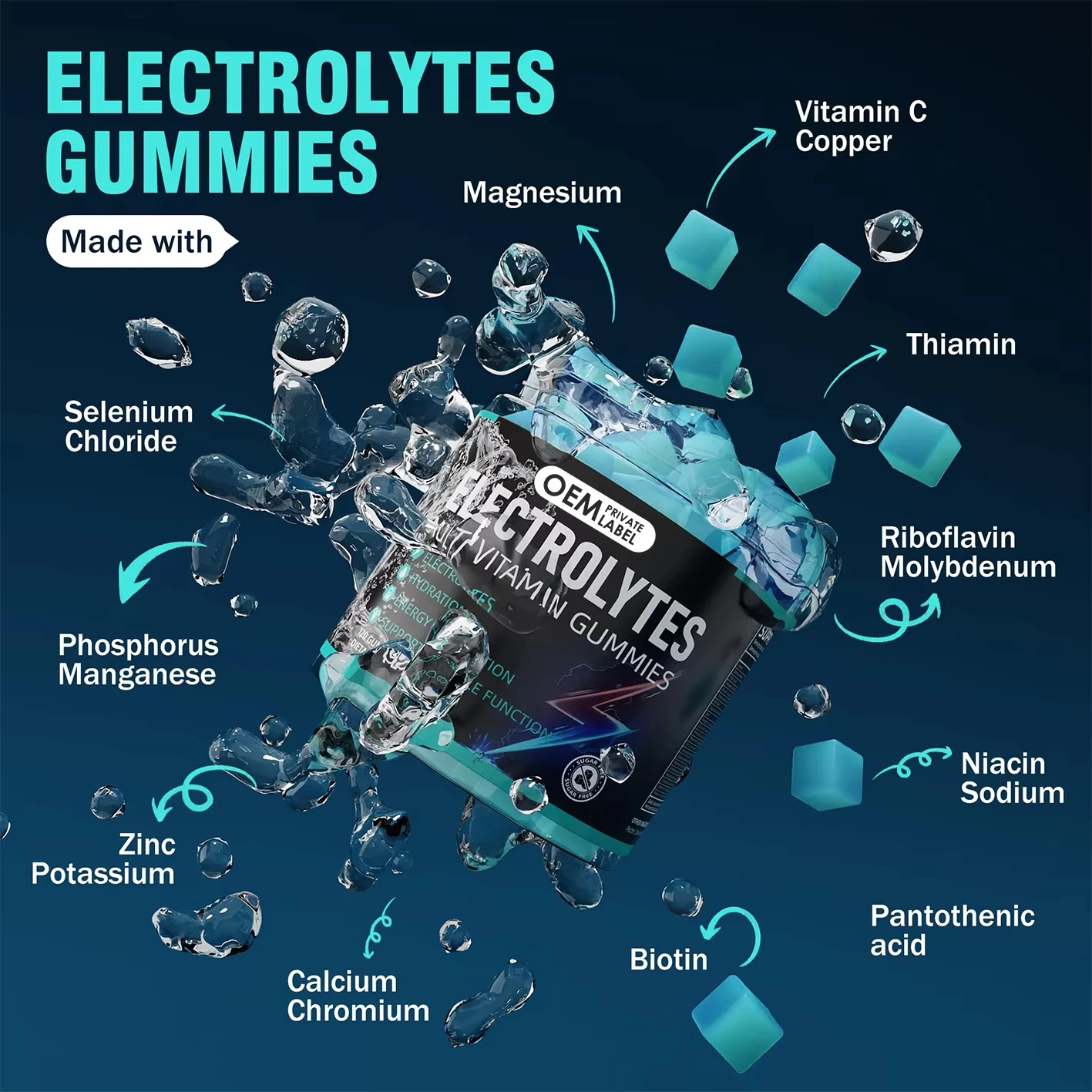 Private Label Electrolytes Gummies Vitamin NO Sugar Electrolyte Drink Hydration Powder Hydration Electrolytes Minerals Chews