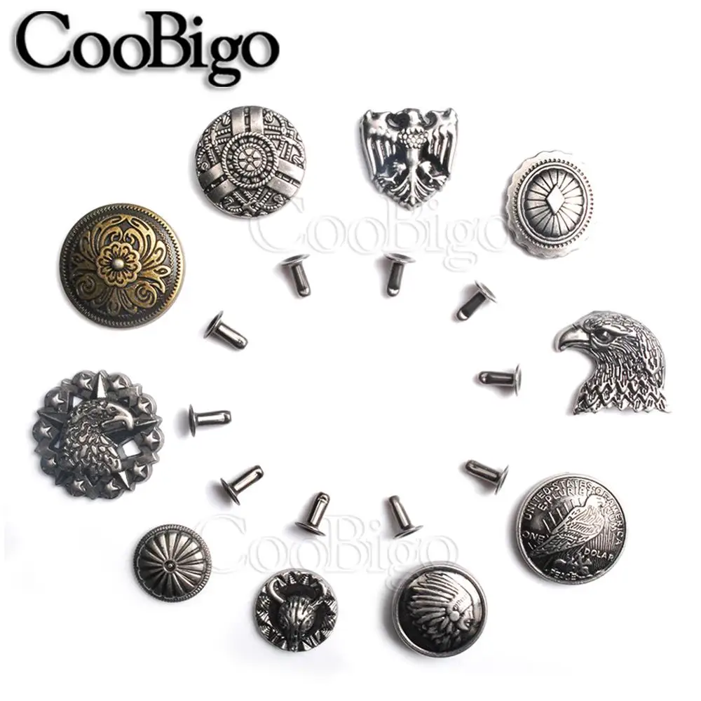 100 компл./упак. оловянные заклепки для браслета в стиле панк-рок, одежда, сумка для обуви, ошейник для домашних животных, Кожаные детали для рукоделия, Цветочный щит, Орел # GZ102
