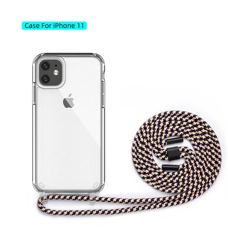 Adjustable Shockproof Crossbody Necklace Tpu Clear Mobile Phone Case Cover with Shoulder Strap For Phone 6 7 8 X XS Max XR