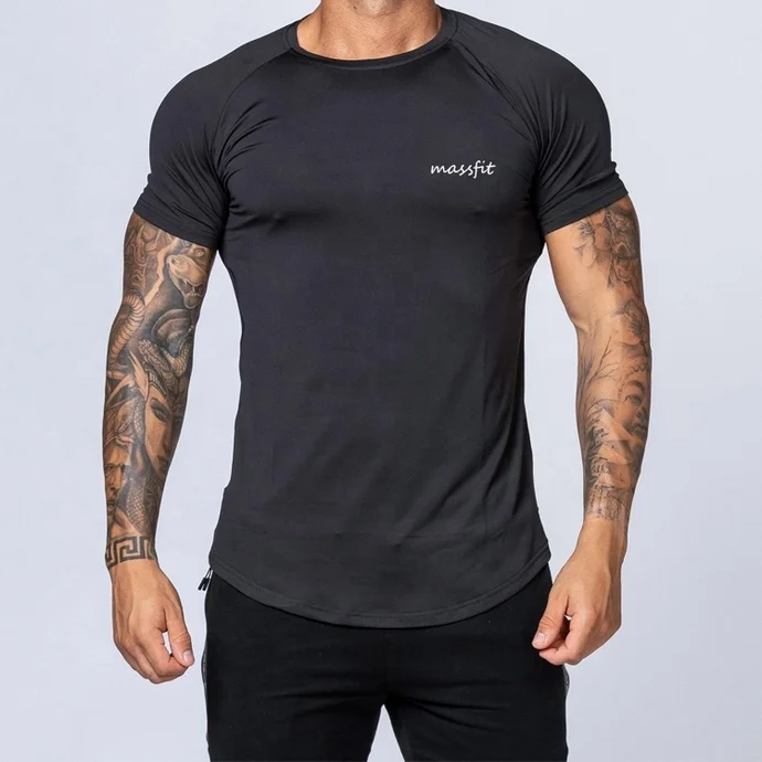 Elongated Gym T Shirt Longline Curved Hem OEM 95% Polyester 5% Elastane Men T Shirt