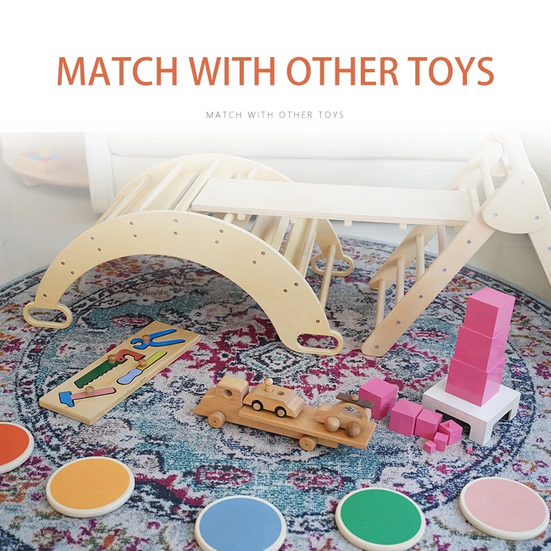 Xiair Montessori Balancing Step Stones For Kids Non-Slip Rainbow Wooden Balance Stones Set Of 6 Jumping Walk Training Toys