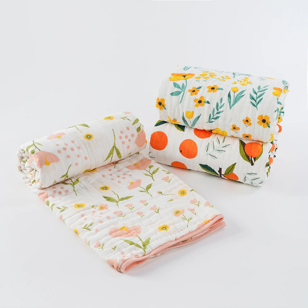 New Stylish Organic Bamboo Fiber Baby Blanket Bamboo Textile Baby Muslin Multi-layer Blankets For Sale