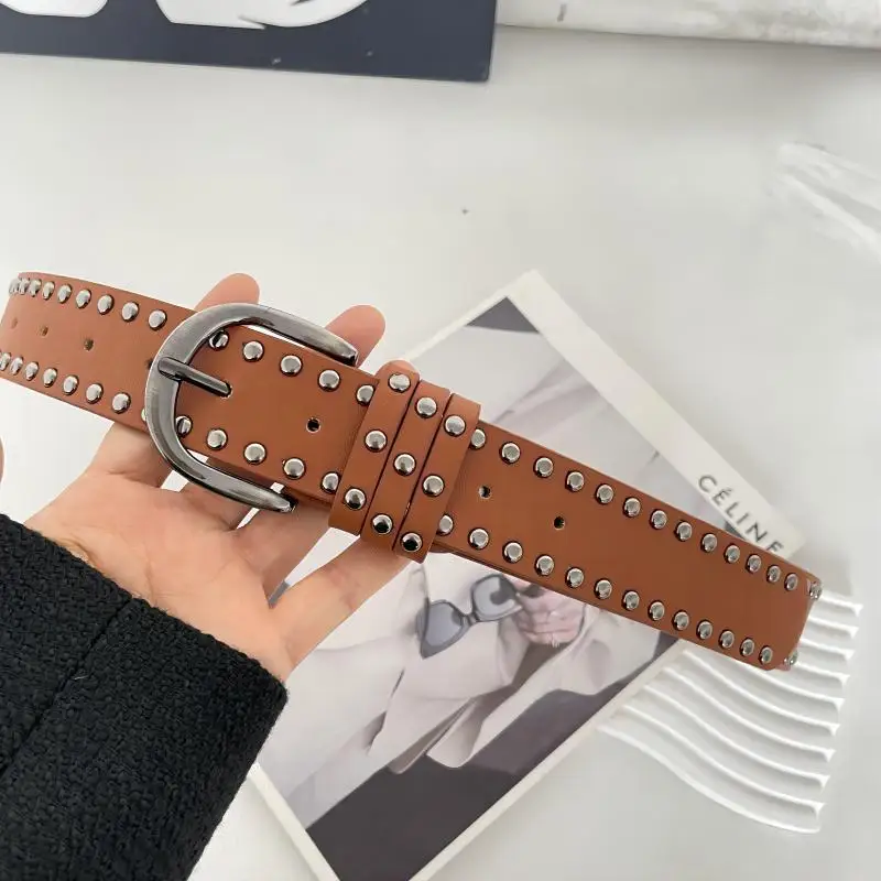 Western Rivet PU Leather Belt for Women Black Brown and Coffee for Jeans and Skirts
