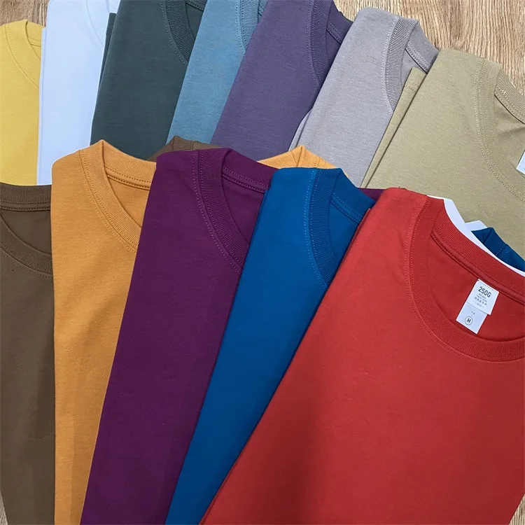 High fashion custom logo printed tshirts 250gsm mens heavyweight basic plain men soft cotton tshirt