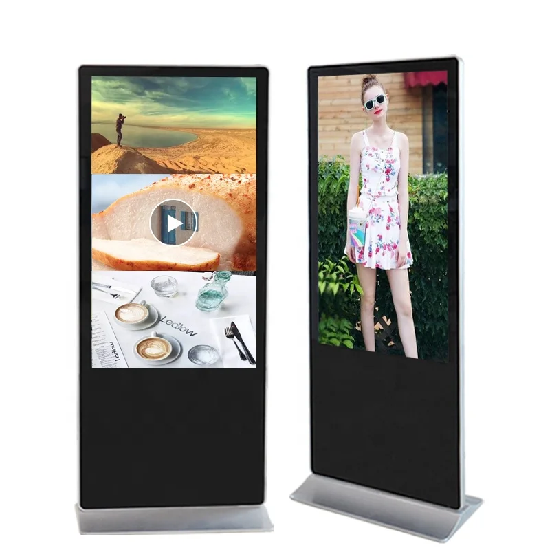 65 inch floor stand led screen advertising equipment stands with video