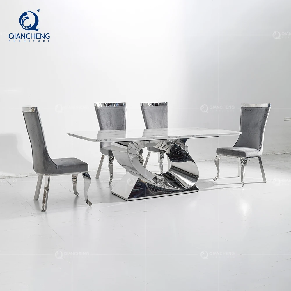 QIANCHENG latest design modern european style dinning tables wholesale price fancy real natural stone dining table set