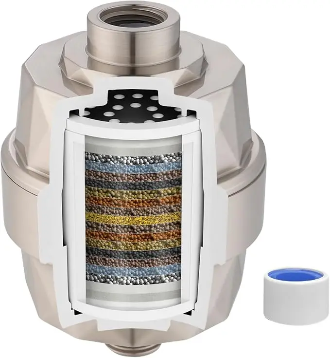 factory  Brush Nickle Shower Filter Head, High Output Shower Saving Water Head Filter with Vitamin C Reduces Dry Itchy Skin Hair