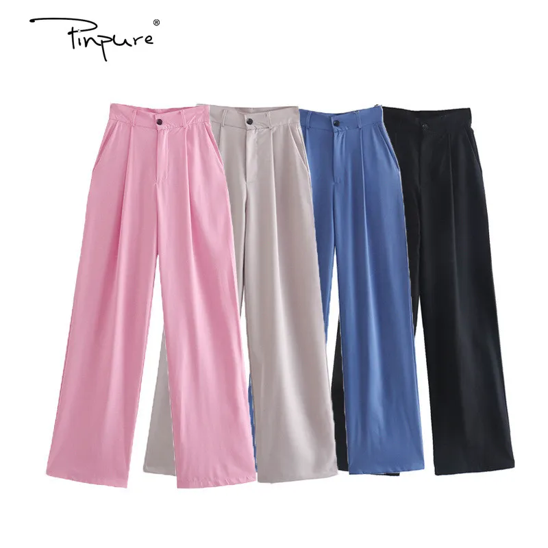 Брюки женские прямые с высокой талией модные однотонные Хлопковые Штаны-карандаш боковыми карманами R40042S