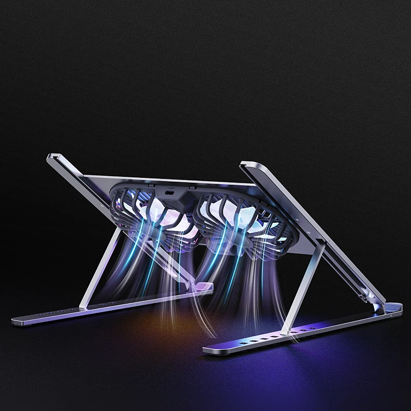 Boneruy Custom Logo 360 Cooling Fans Blue Light And Foldable Aluminium Laptop Stand With Cooling Fan