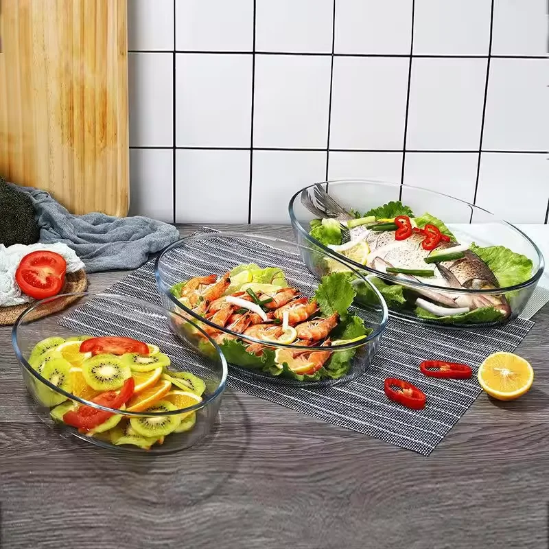 High borosilicate glass baking dish heat-resistant rectangular fish plate oval baked rice plate fruit plate