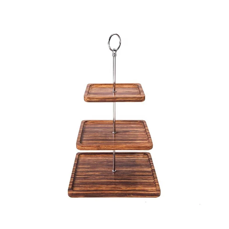 
3 layer round rectangle bamboo fruit cup cake snack candy display stand platter buffet birthday wedding party food serving tray 