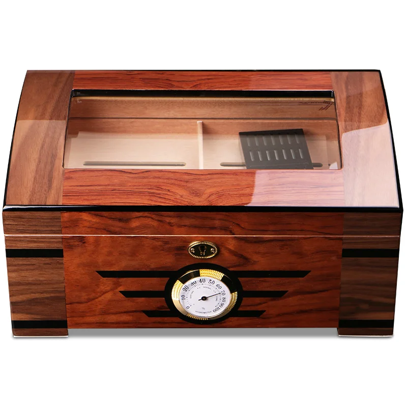 Multi-Layer Portable Large Capacity Brown Cedar Wood Cigar Humidor Box Storage Case