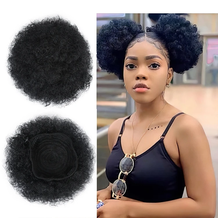 Synthetic Hair Bun Chignon Drawstring Ponytail hairpiece Kinky Curly Puff Short Afro Bun