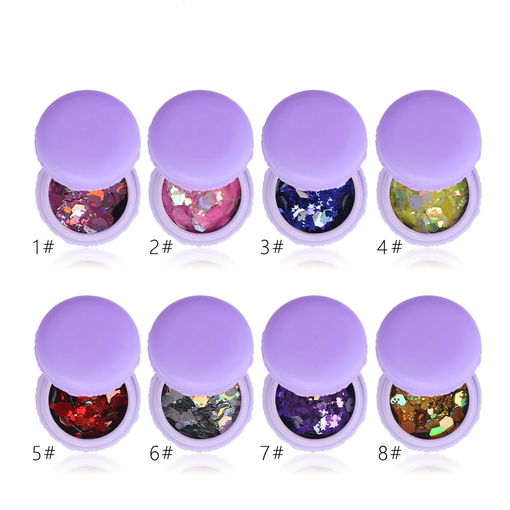 
Purple macaron laser sequins glitter glitter beauty makeup music festival party makeup 