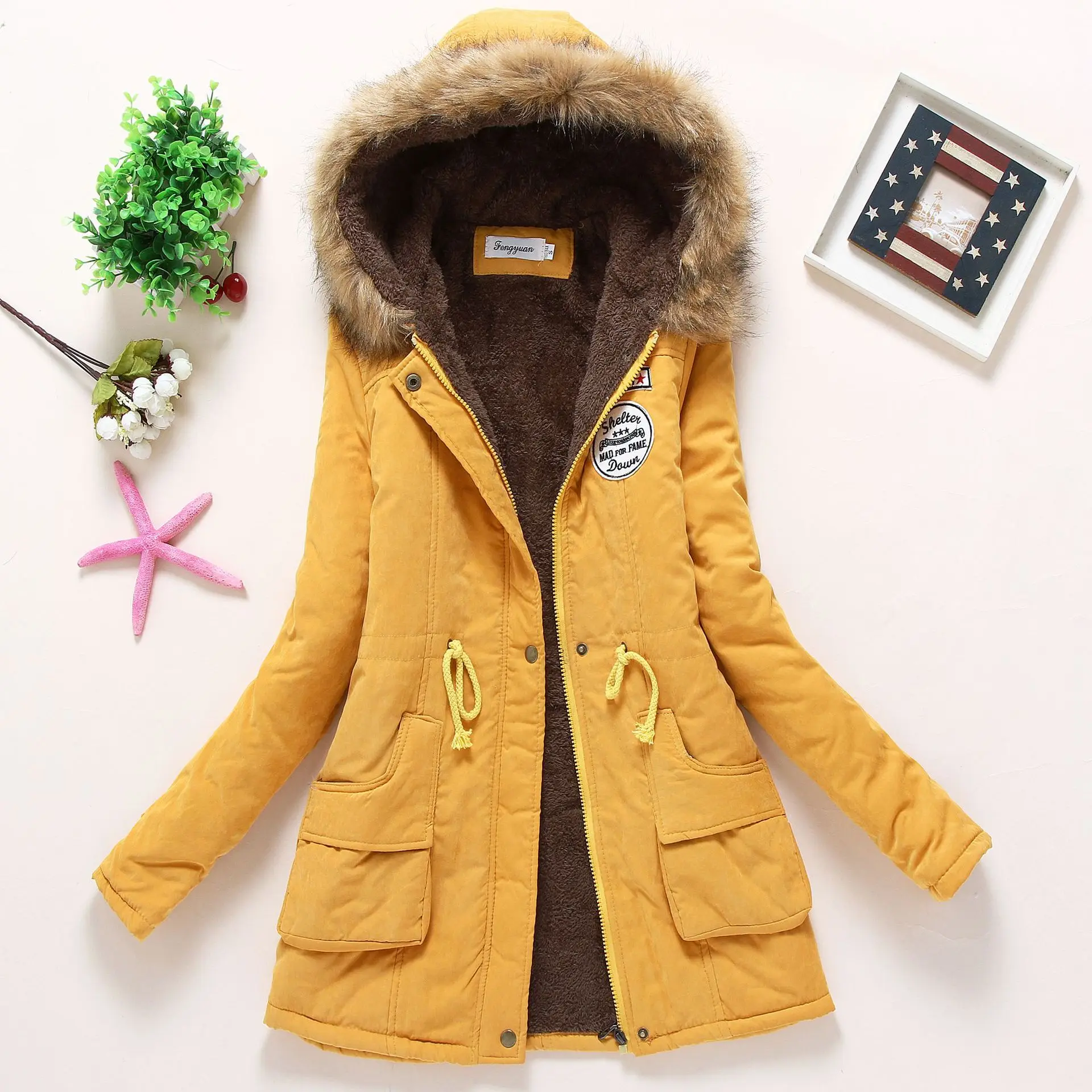 Wholesale Lady Fur Collar Long Hoodies Warm Jackets Plus Size Winter Coat Women Parka Jackets