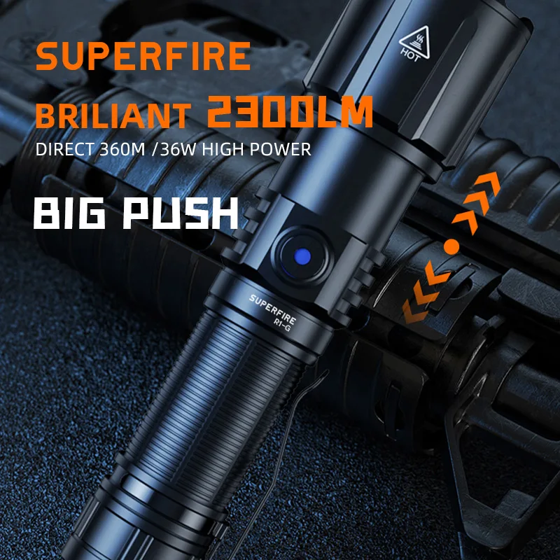 OEM SUPERFIRE R1-G перезаряжаемый фонарик с высоким люменом светодиодный супер яркий масштабируемый водонепроницаемый кемпинг аварийный