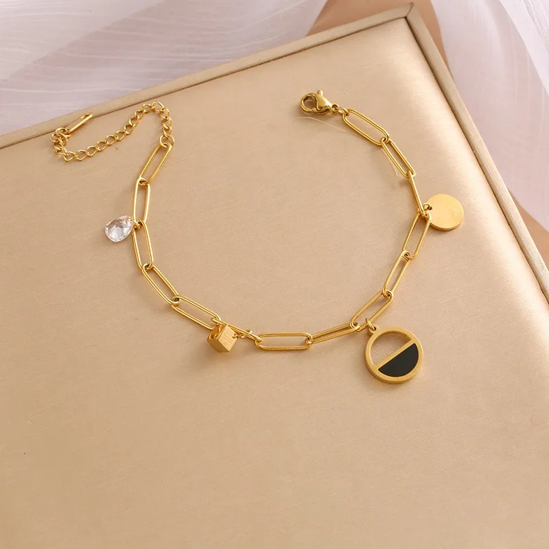 Adjustable Fashion Jewelry Personalized Couple Custom Name Stone Bracelet Necklace Set Stainless steel Gold Necklace For Women