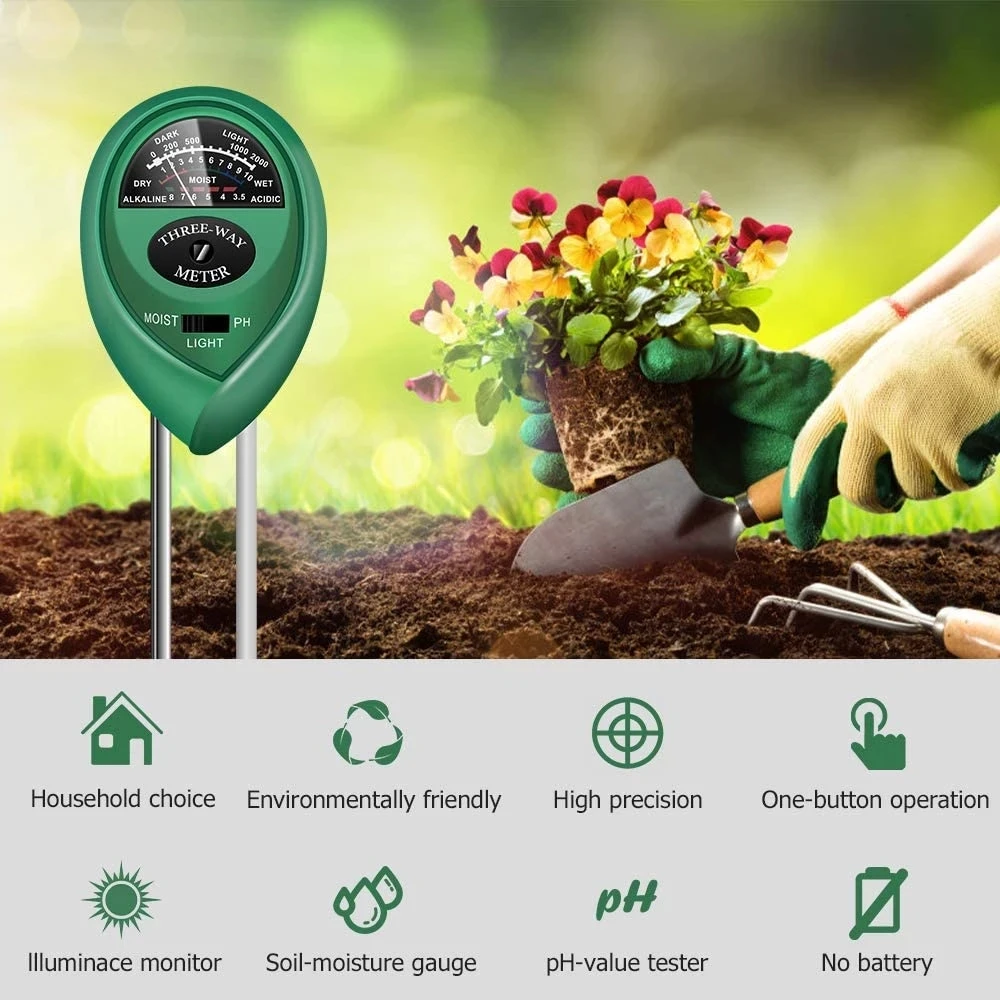 3 in1 Moisture Sunlight PH Meter Soil Water Acidity Humidity Light PH Test Garden Plants Flowers Moist Tester Testing Instrument