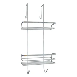 rustproof 2 Tier wall bathroom hanging storage shower shelves over head shower caddy with hooks over the door