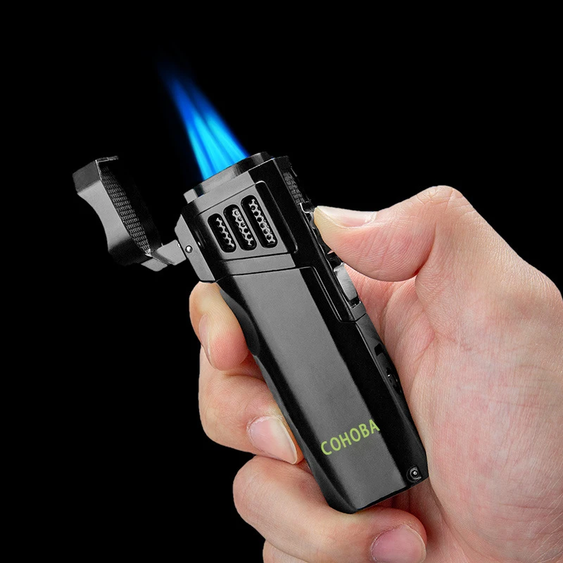 Wholesale Luxury Metal 3-Jet Flame Torch Lighter Windproof Custom Logo Outdoor Smoking Accessories Cigar Cigarette Jet Flame