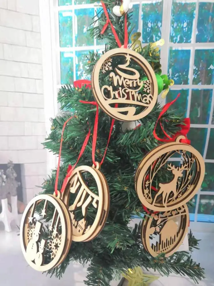 Custom Laser Cut Wooden Two Layers Christmas Ornaments UV Printing Hanging Plaques for Ornament Holiday Decoration