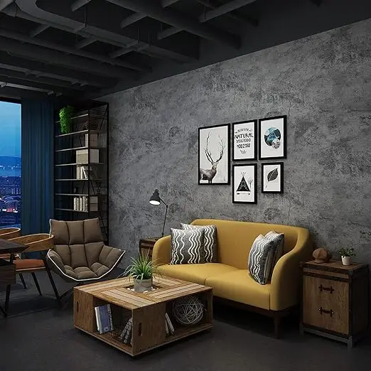 3D Matte Dark Grey Black Cement Wallpaper Peel and Stick Vinyl Self Adhesive Wallpaper Waterproof Wall Sticker for Walls Decor