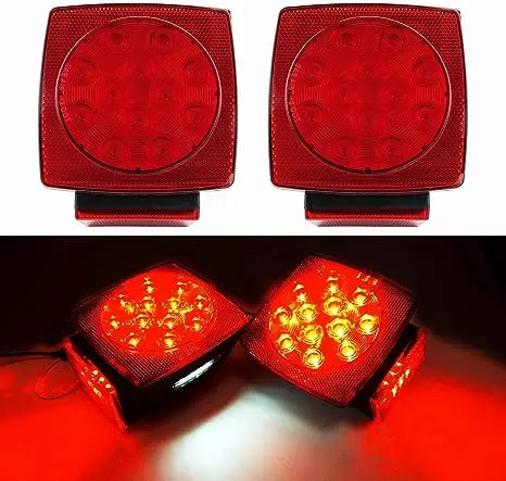 Aurora Square LED Trailer Lights 12V 24V Red LED Tail Light Brake Running Light Lamp for Truck Boat Marine Camper RV Snowmobile