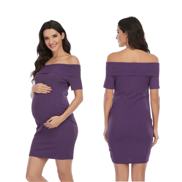 
Casual summer sexy maternity dress strapless solid color dresses 