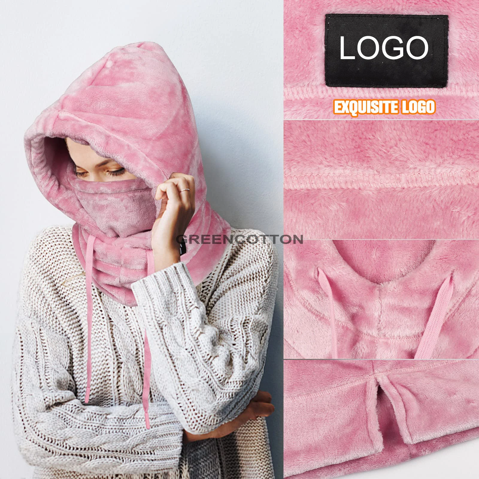 Custom Logo Ski Mask for Women Balaclava Men Snowboarding Windproof Thermal Hood Winter Neck Warmer with Plush