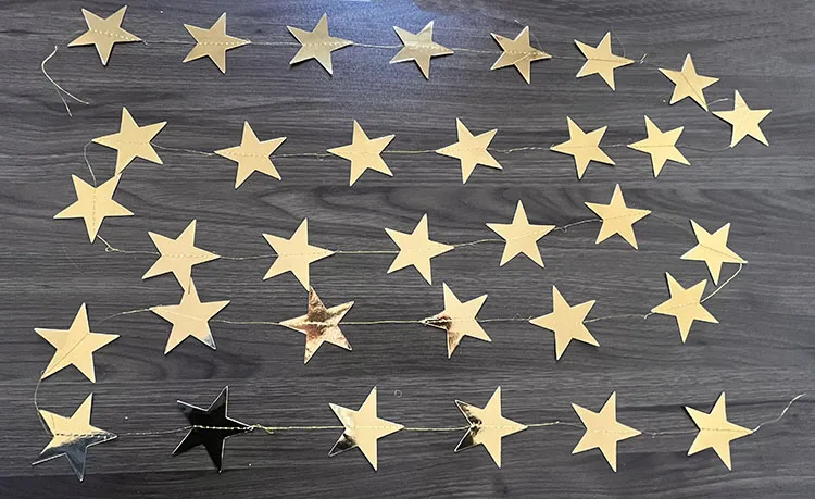 Mirror Gold/Silver Star Shape Paper String Garland for Christmas/Party /Birthday Decoration
