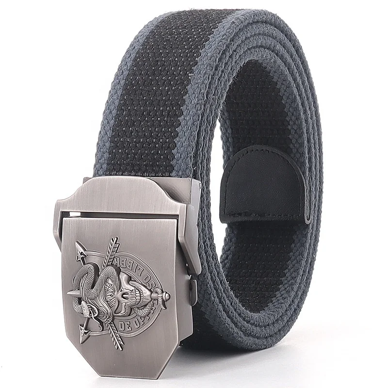 Fashion Engraved Buckle Colors Braided Polyester Ratchet Canvas Tactical Belts for Man