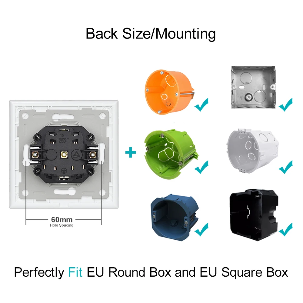 Eu Standard 16 Amp Glass Panel Homes Electric Electrical Plate Power Steckdose  German Outlet 86x86 Wall Socket
