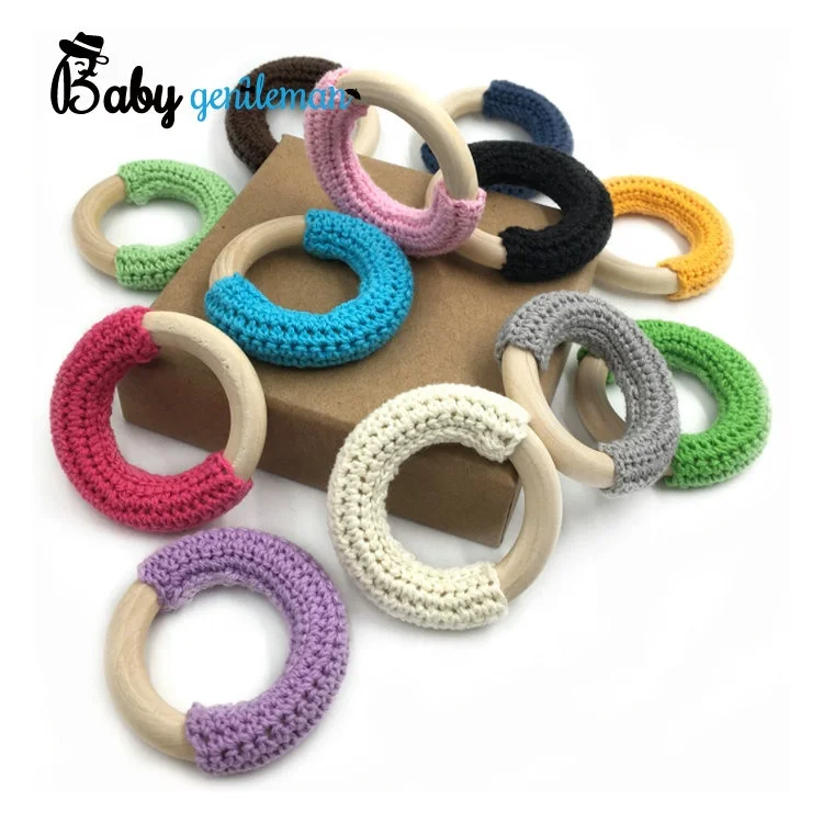 2023 Top sale baby wooden crochet teether rings with low price Z08158K